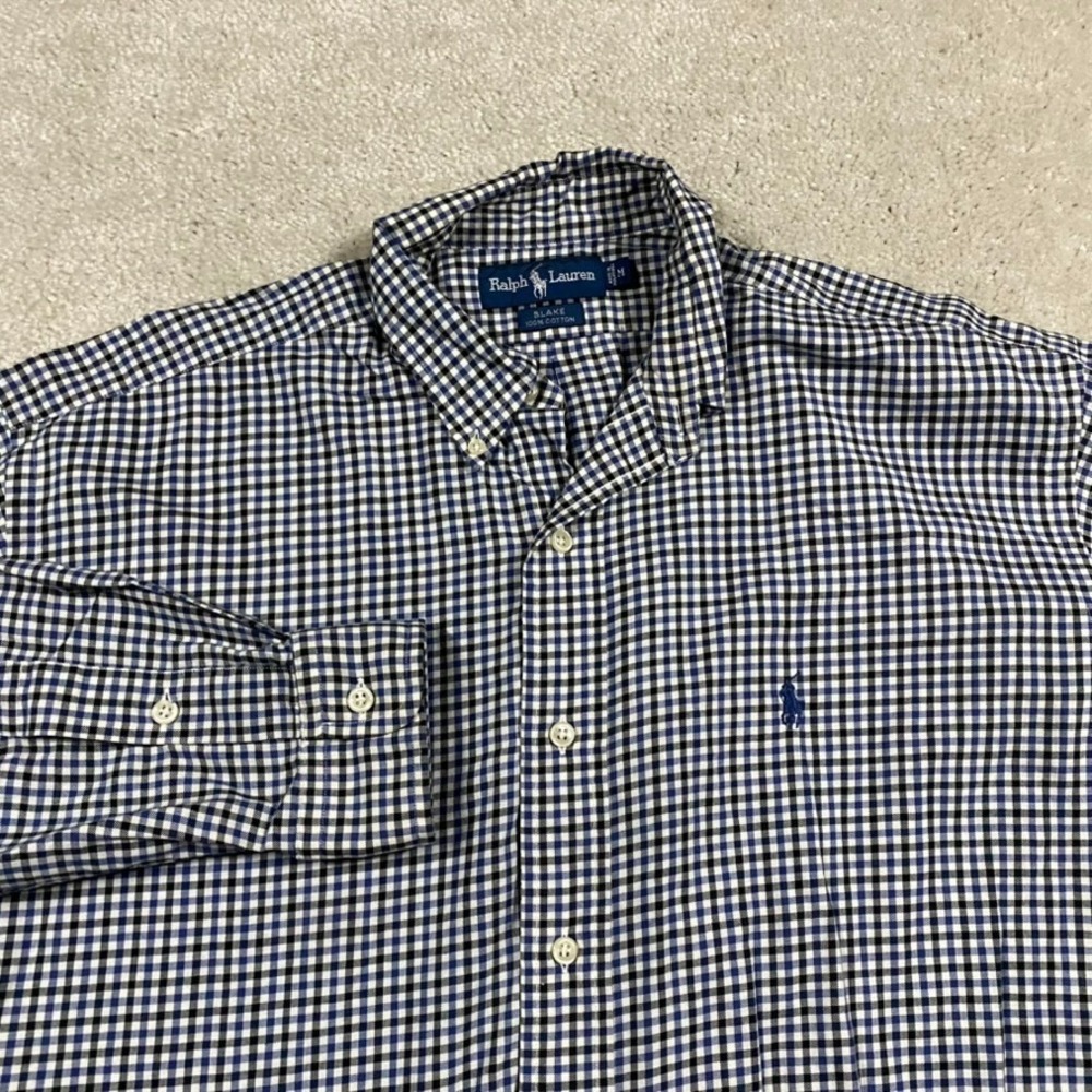 Polo Ralph Lauren Shirt Mens M Gingham Check Blake Button Down Navy Blue